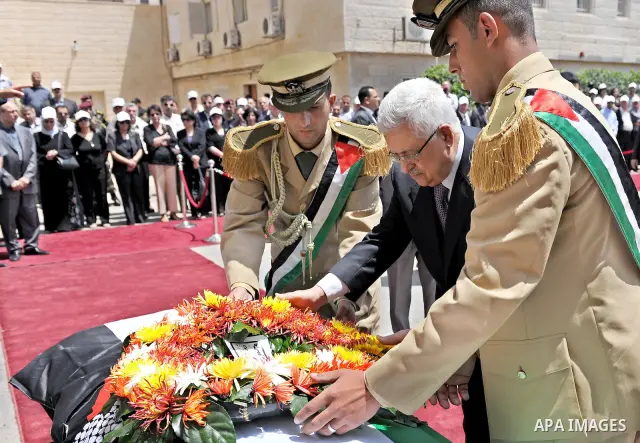 Palestinian President Mahmoud Abbas (Abu Mazen) during the funeral of Jamila Saidam "Em Sabri", Former member of the Revolutionary Council of Fatah in the West Bank city of Ramallah July 31, 2011. Photo by Mufeed Abu Has...