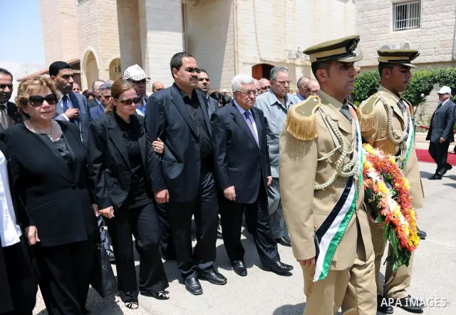 Palestinian President Mahmoud Abbas (Abu Mazen) during the funeral of Jamila Saidam "Em Sabri", Former member of the Revolutionary Council of Fatah in the West Bank city of Ramallah July 31, 2011. Photo by Mufeed Abu Has...
