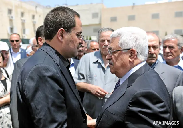 Palestinian President Mahmoud Abbas (Abu Mazen) during the funeral of Jamila Saidam "Em Sabri", Former member of the Revolutionary Council of Fatah in the West Bank city of Ramallah July 31, 2011. Photo by Mufeed Abu Has...