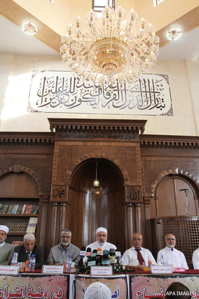 Palestinian Prime Minister in Gaza Strip, Ismail Haniya attends the opening of a new constructed mosque in Gaza City on July 31, 2011 . Photo by Mohammed Asad