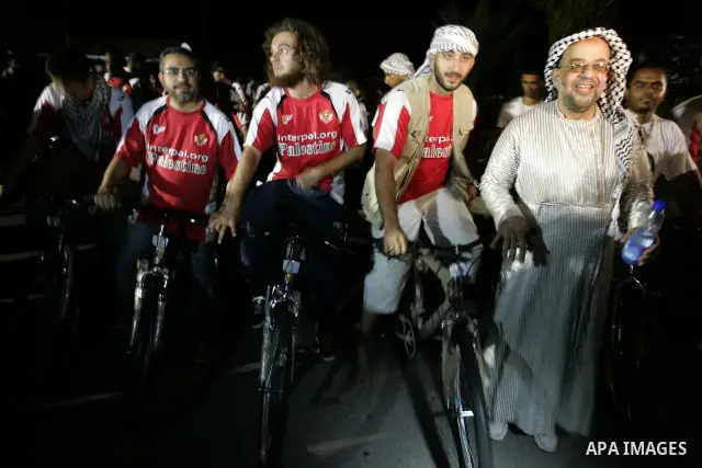 A convoy of "Miles of Smiles 4" carrying medical aid to Gaza crosses the Rafah crossing into the southern Gaza Strip from Egypt on July 31, 2011. Photo by Abed Rahim Khatib