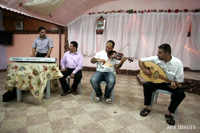Palestinian musical band perform rehearsals in Khan Younis, southern Gaza Strip on Aug. 3, 2011. Photo by Abed Rahim Khatib