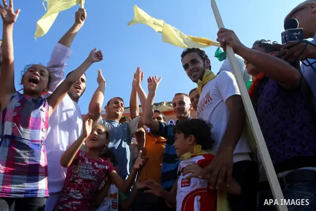 Palestinians welcome back prisoners released from Israeli prisons at the Erez checkpoint in the northern Gaza Strip, following their release at the Erez crossing by Israeli border police, 04 August 2011. In total, 75 Pal...