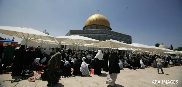 Palestinians Muslims pray in front of the Dome of the Rock on the compound known to Muslims as al-Haram al-Sharif during the first Friday of the holy month of Ramadan in Jerusalem's Old City August 5, 2011. Muslims aroun...