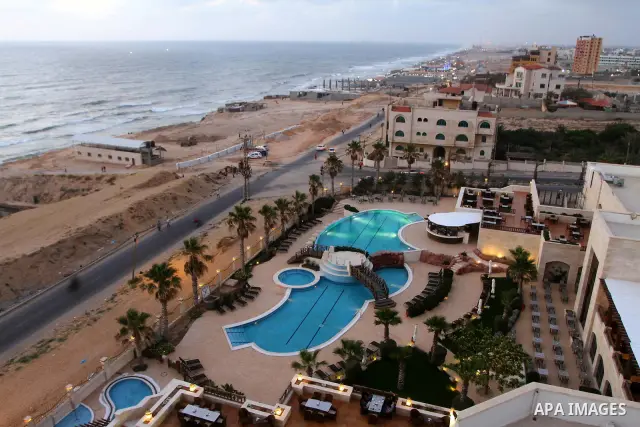 In this photo taken Monday, Aug. 8, 2011, showing Gaza Strip's first five-star Arcmed Al Mashtal hotel in Gaza City, which was recently opened. Photo by Ashraf Amra
