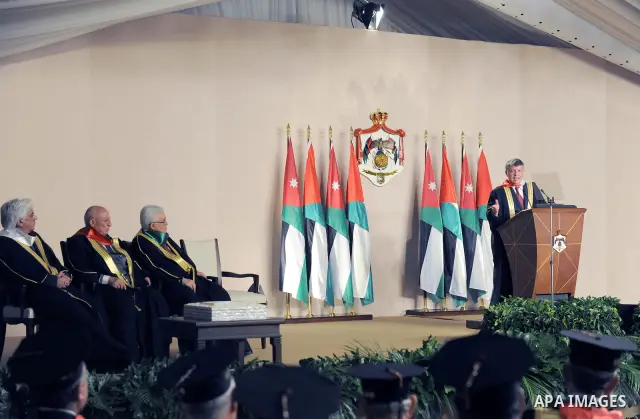 Palestinian President Mahmoud Abbas (Abu Mazen) during involved with al-Quds University and the granting of his Majesty King Abdullah II an honorary doctorate in Amman on Aug. 9, 2011. Photo by Thaer Ganaim