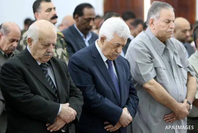 Palestinian President Mahmoud Abbas (Abu Mazen) during Friday prayer in the holiest month of Ramadan in the West Bank city of Ramallah, on Aug. 12,2011. Photo by Thaer Ganaim