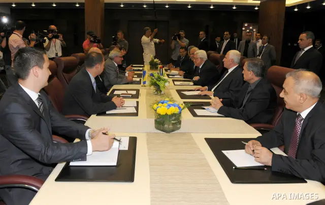 Palestinian President Mahmoud Abbas (Abu Mazen) during a meeting with Serbian Foreign Minister in the Bosnian capital, Sarajevo on Aug. 15, 2011. Photo by Thaer Ganaim