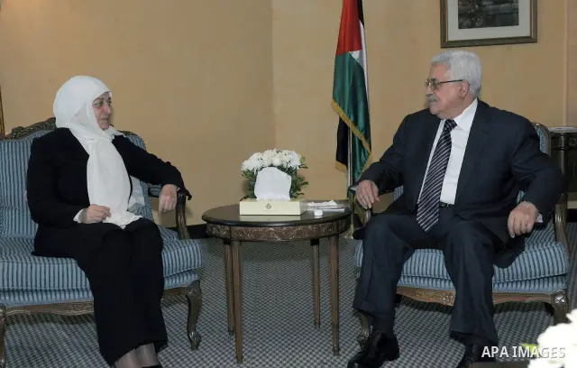 Palestinian President Mahmoud Abbas (Abu Mazen) during a meeting with Ms. Bahia Hariri in Beirut on Aug. 17, 2011. Photo by Thaer Ganaim