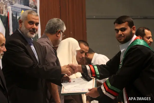 Palestinian prime minister in Gaza Strip, Ismail Haniya attends a celebration to honor the memorizers of the Holy Koran in Gaza city on August 18, 2011. Photo by Mohammed Asad