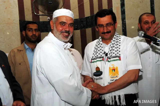 Palestinian Prime Minister, Ismail Haniya receives Turkey delegation in Gaza city on Aug. 29, 2011. calling them to continue to support the Palestinian people. Photo by Ahmed Shaat
