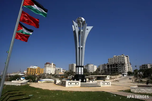 A memorial site in memory of nine Turkish activists who were killed in a deadly raid by the Israeli army on a Turkish aid ship bound for the Gaza Strip last year, in the port of Gaza City, on Sep.3, 2011. arrives back in...