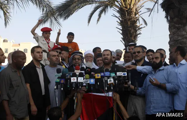 Palestinian Interior Minister in Gaza Strip, Fathi Hammad, members of ''Miles of Smiles" convoy and other pro-Palestinian activists attend the inauguration ceremony of the memorial for Egyptian soldiers who killed by Isr...