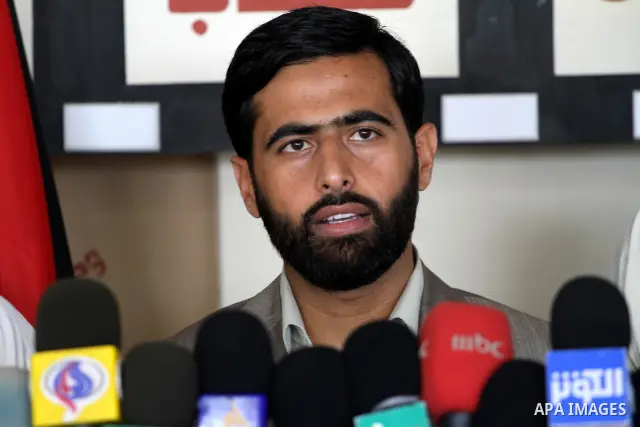 Palestinian Legislative Council member, Mosheer El Masry delivers speech in a press conference for the block of change and reform, about the arrest of the Deputy, Mohammad Abu Tir, in Gaza city on Sep. 6, 2011. Photo by...