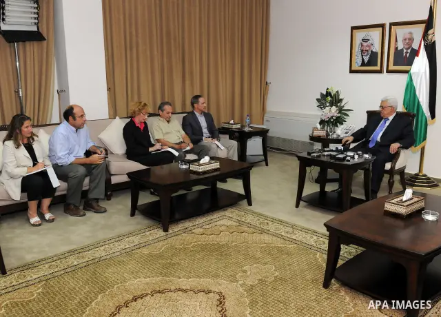 Palestinian President Mahmoud Abbas (Abu Mazen) meets with Foreign journalists in the West Bank city of Ramallah on Sep. 8, 2011. Photo by Mufeed Abu Hasnah