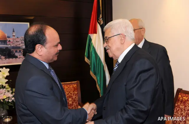 Palestinian President Mahmoud Abbas meets the Jordanian Ambassador Awad Sarhan in his Ramallah, West Bank, offices on 09 September. Abbas had said on 08 September that he will submit an application for Palestinian stateh...