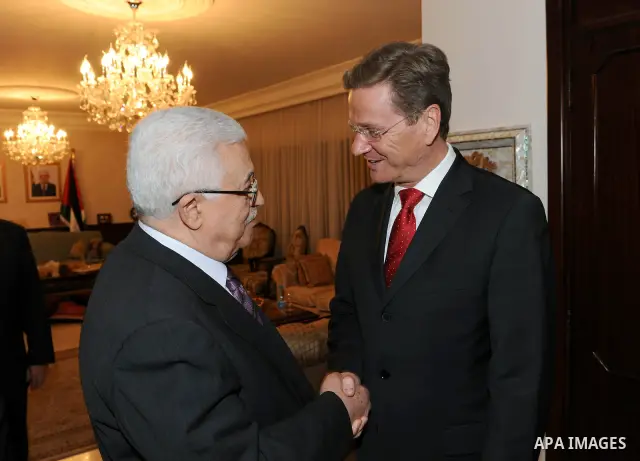 Palestinian President Mahmoud Abbas (Abu Mazen) meets with German Foreign Minister, Guido Westerwelle in the West Bank city of Ramallah on Sep. 11, 2011. Photo by Thaer Ganaim