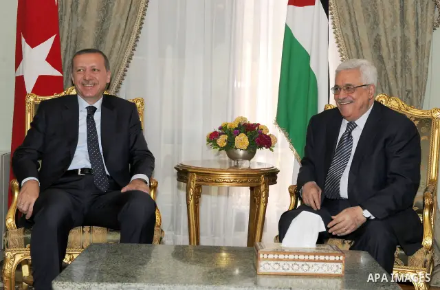 Turkish prime minister Recep Tayyip Erdogan meets with Palestinian Mahmoud Abbas during his three days visit, in Cairo, Egypt on Sep. 14,2011. Abbas, who arrived in Cairo on 12 September, met with Arab League officials a...