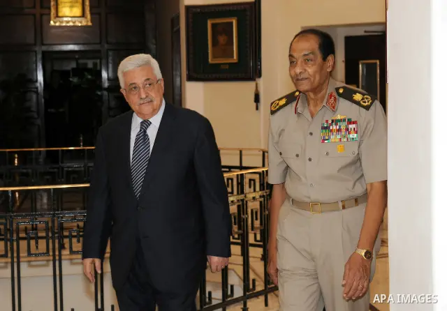 Egyptian Field Marshal Hussein Tantawi, head of the Egyptian Armed Forces Supreme Council meets with Palestinian Mahmoud Abbas during his three days visit, in Cairo, Egypt on Sep. 14,2011. Abbas, who arrived in Cairo on...