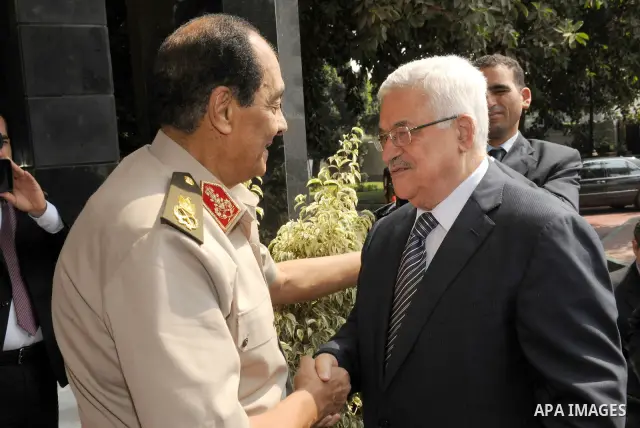 Egyptian Field Marshal Hussein Tantawi, head of the Egyptian Armed Forces Supreme Council meets with Palestinian Mahmoud Abbas during his three days visit, in Cairo, Egypt on Sep. 14,2011. Abbas, who arrived in Cairo on...