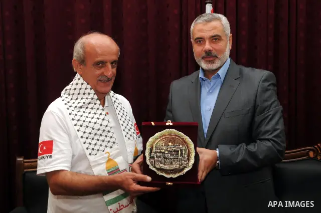 Palestinian Prime Minister in Gaza Strip, Ismail Haniya receives the Turkish delegation to break the siege on Gaza, in Gaza city on Sep. 14, 2011. Photo by Ahmed Shaat