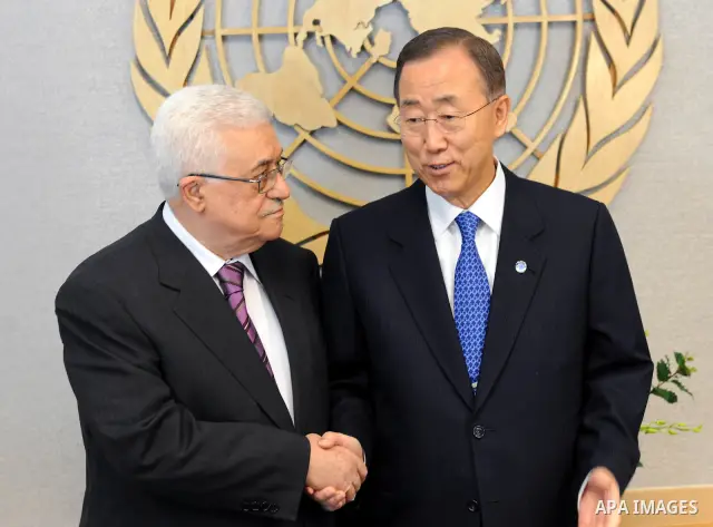 Palestinian President Mahmoud Abbas meets with United Nations Secretary-General Ban Ki-moon at U.N. headquarters on September 19, 2011 in New York City. Abbas is seeking United Nations recognition of a Palestinian state....