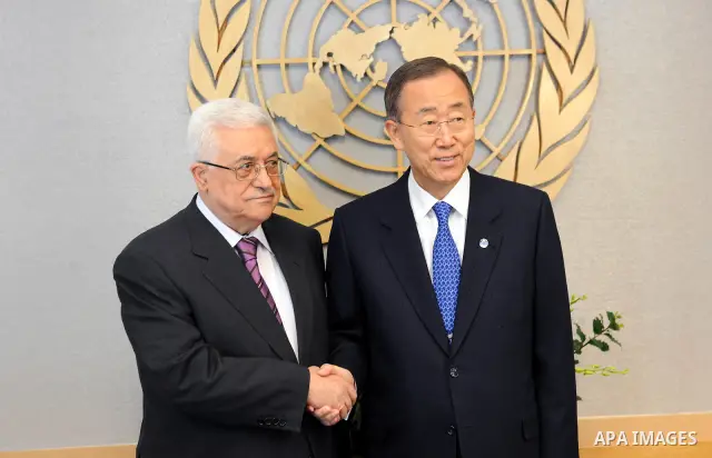 Palestinian President Mahmoud Abbas meets with United Nations Secretary-General Ban Ki-moon at U.N. headquarters on September 19, 2011 in New York City. Abbas is seeking United Nations recognition of a Palestinian state....