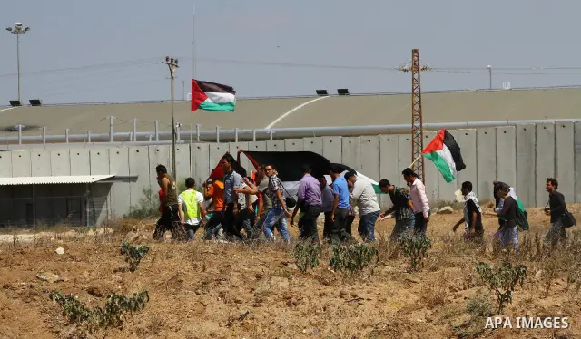 Palestinian and foreign activists take part in a rally in support of the Palestinian UN bid for statehood near the fence separating Israel from the Gaza Strip, in Beit Hanun, on September 20, 2011. The Palestinians are p...