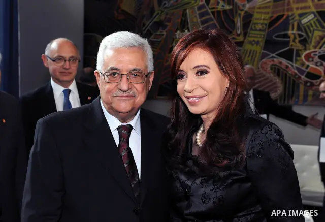 Palestinian President Mahmoud Abbas (Abu Mazen) during a meeting with President Cristina Fernandez of the Republic of Argentina in New York on Sep. 21, 2011. Photo by Thaer Ganaim