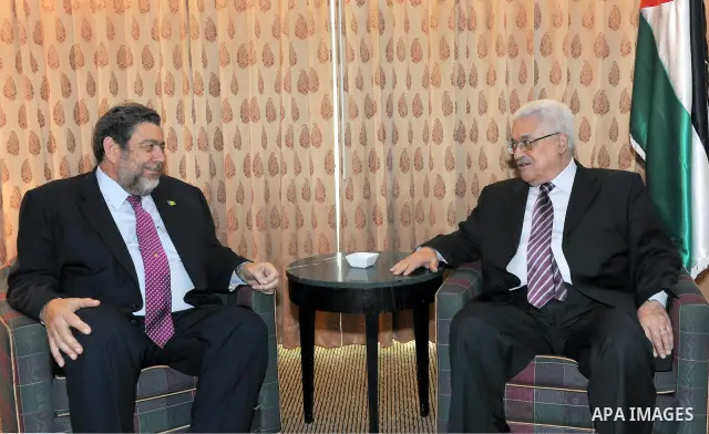 Palestinian President Mahmoud Abbas (Abu Mazen) during a meeting with Prime Minister Vincent and Jrinadinez, in New York on Sep. 21, 2011. Photo by Thaer Ganaim