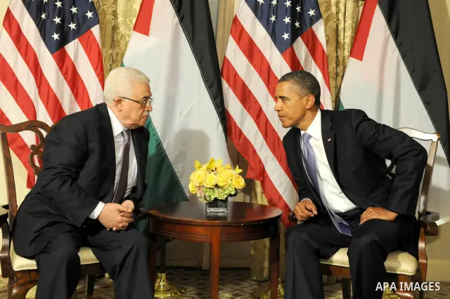 Palestinian President Mahmoud Abbas (Abu Mazen)during a meeting with U.S. President Barack Obama, in New York on Sep. 21, 2011 Photo by Thaer Ganaim