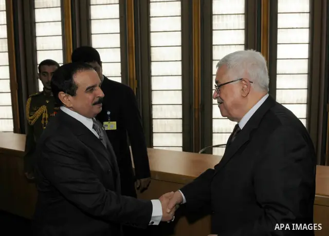 Palestinian President Mahmoud Abbas (Abu Mazen) during a meeting with King of Bahrain, in New York on Sep. 21, 2011 Photo by Thaer Ganaim