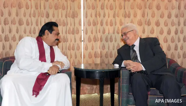 Palestinian President Mahmoud Abbas (Abu Mazen) meets with Sri Lankan President, Mahinda Rajabxa in New York on Sep. 22,2011. Photo by Mufeed Abu Hasnah