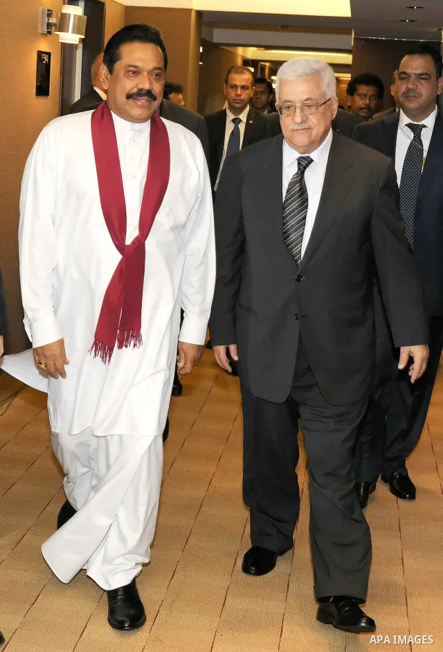 Palestinian President Mahmoud Abbas (Abu Mazen) meets with Sri Lankan President, Mahinda Rajabxa in New York on Sep. 22,2011. Photo by Mufeed Abu Hasnah