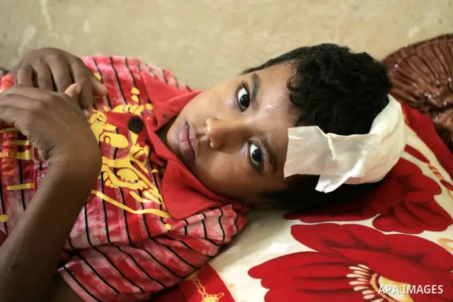 A Palestinian student, Bashir Ghaydah was injured in his head while playing in a school grounds of the Relief and Works Agency refugees "UNRWA" in Rafah, southern Gaza Strip on Sep. 25, 2011. UNRWA refuses to provide tre...