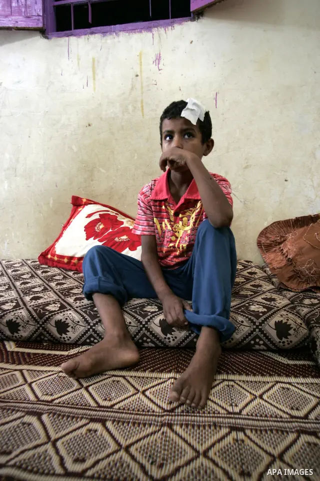 A Palestinian student, Bashir Ghaydah was injured in his head while playing in a school grounds of the Relief and Works Agency refugees "UNRWA" in Rafah, southern Gaza Strip on Sep. 25, 2011. UNRWA refuses to provide tre...