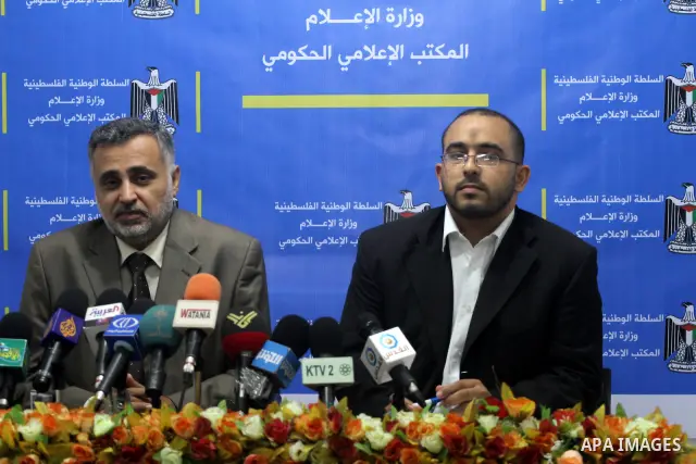 Palestinian Foreign Minister, Mohamed Awad delivers speech in a press conference about Abbas's move on September and announcing the Palestinian state in Gaza city on Sep. 25, 2011.. Photo by Mohammed Asad