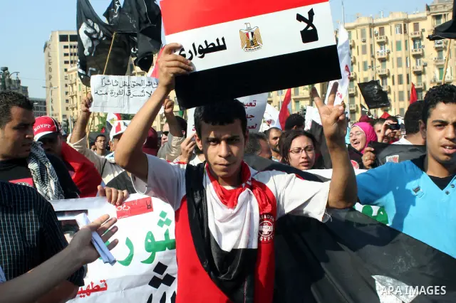 Egyptian demonstrators chant slogans during a protest at Tahrir Square in Cairo, Egypt, Friday, Sept. 30, 2011. Several thousand Egyptians are protesting against the country's military ruler's decision to retain the much...
