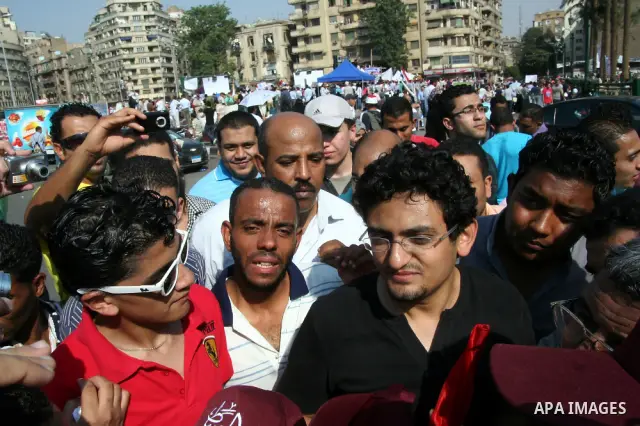 Egyptian demonstrators chant slogans during a protest at Tahrir Square in Cairo, Egypt, Friday, Sept. 30, 2011. Several thousand Egyptians are protesting against the country's military ruler's decision to retain the much...