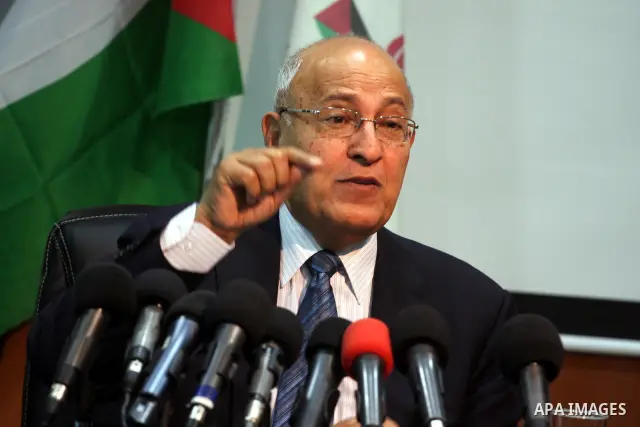 Nabil Shaath, a member of the Executive Committee of the PLO, Nabil Shaath, delivers speech in a press conference, in the West Bank city of Ramallah, on Oct. 1, 2011. Shaath called for clarification of what the Quartet s...