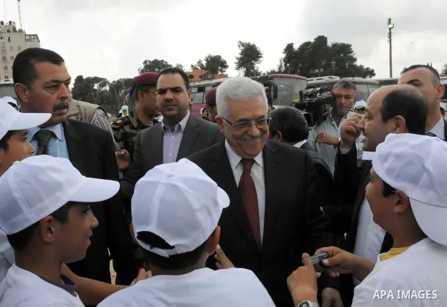 Palestinian President Mahmoud Abbas (Abu Mazen) during his visit to the events hosted by the children of Palestine to support the efforts of the Palestinian leadership at the United Nations, in the West Bank city of Rama...