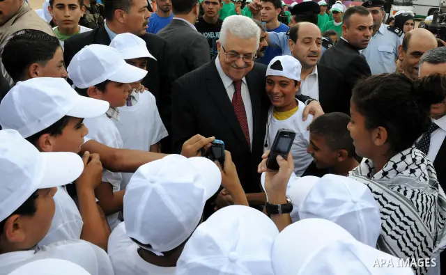 Palestinian President Mahmoud Abbas (Abu Mazen) during his visit to the events hosted by the children of Palestine to support the efforts of the Palestinian leadership at the United Nations, in the West Bank city of Rama...