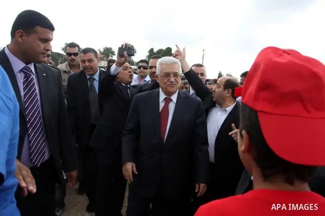 Palestinian President Mahmoud Abbas (Abu Mazen) during his visit to the events hosted by the children of Palestine to support the efforts of the Palestinian leadership at the United Nations, in the West Bank city of Rama...