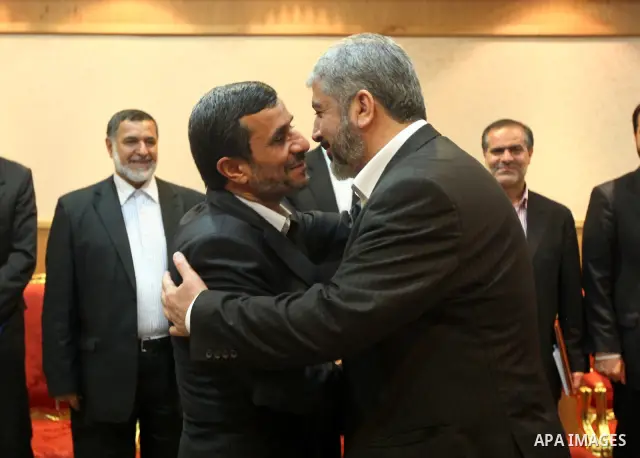 Palestinian Hamas leader Khaled Meshaal meets with the President of the Republic of Iran Ahmadi nejad, within the Palestinian factions delegation visit on the sidelines of the Fifth International conference to support th...