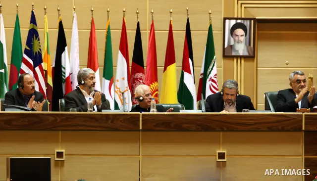 Palestinian Hamas delegation headed by Khaled Meshaal, Hamas leader during the Fifth International conference to support the Palestinian Intifada, in Tehran, "Iran" on Oct. 1-2, 2011. Photo by Mohammed Hams