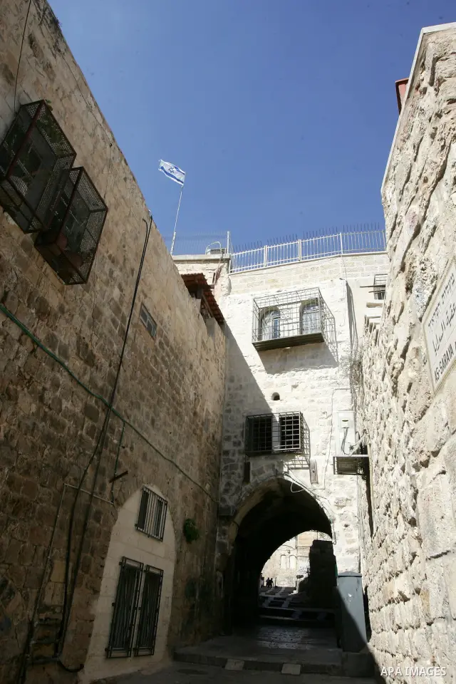 A view to the jewish houses in Jerusalem's old city on Oct. 4,2011. Jewish celebrate Kapparot which begins by reciting a prayer and then spinning the bird over their head to release the sins accumulated over the past yea...