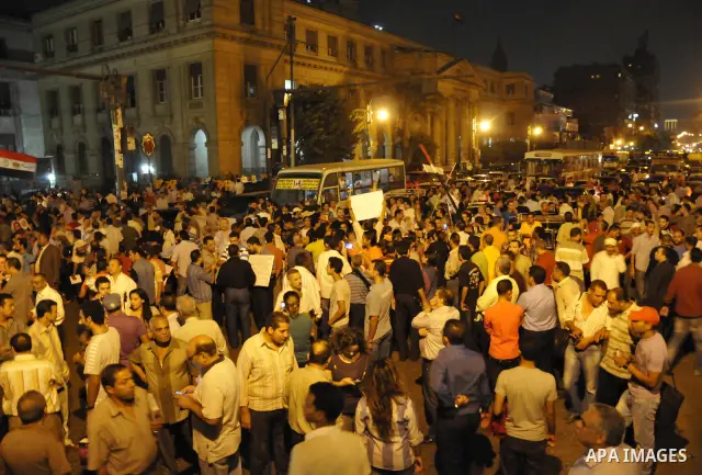 Hundreds of Egyptian Coptic Christians demonstrate outside the High Court building in Cairo on Oct. 4, 2011, because of the burning of Aswan Church. Photo by Ahmed Asad