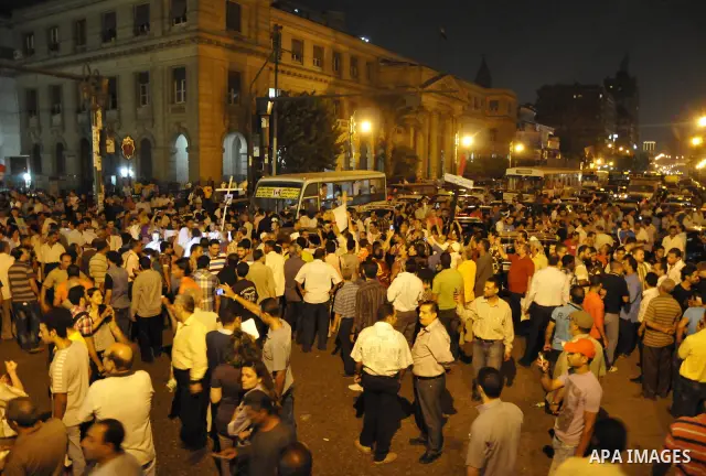 Hundreds of Egyptian Coptic Christians demonstrate outside the High Court building in Cairo on Oct. 4, 2011, because of the burning of Aswan Church. Photo by Ahmed Asad