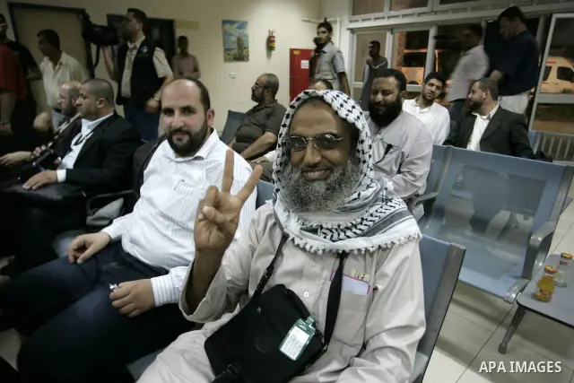 Members of the aid convoy 'Miles of Smiles 6' after they entered Gaza through the Rafah border crossing be.tween Egypt and southern Gaza Strip, on Oct, 06, 2011. Photo by Abed Rahim Khatib