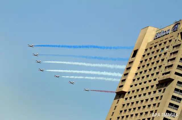 Egyptian military aircrafts make colored smoke during an air show in Cairo, Egypt Thursday, Oct. 6, 2011. Egypt marked the 38th anniversary of the Oct. 6 Arab-Israeli war in 1973 on Thursday. In 1973 Egypt and Syria took...